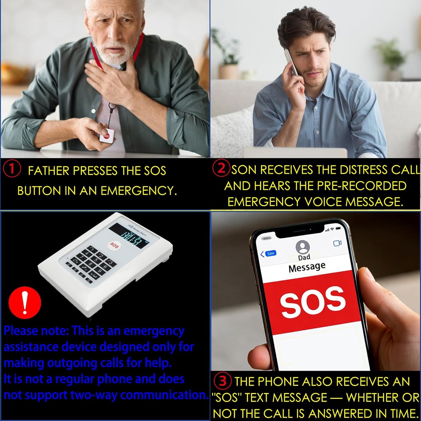 4G LTE LifeAlert System for Seniors - No Monthly Fee | Wireless Emergency Call Button with LCD Receiver, Waterproof Wristband, Call Button, Door Alarm