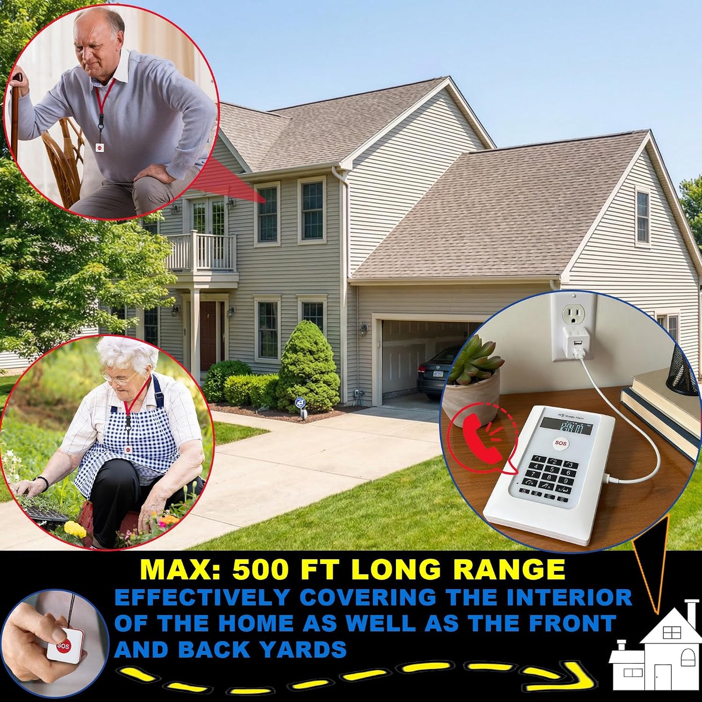 Seniors Lifealert System Help Alarm for Elderly Calls Family or 911 - No Monthly Fee