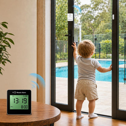 Wireless Door Alarm & Door Open Alert with LCD Clock Receiver, Chime & Door Sensors