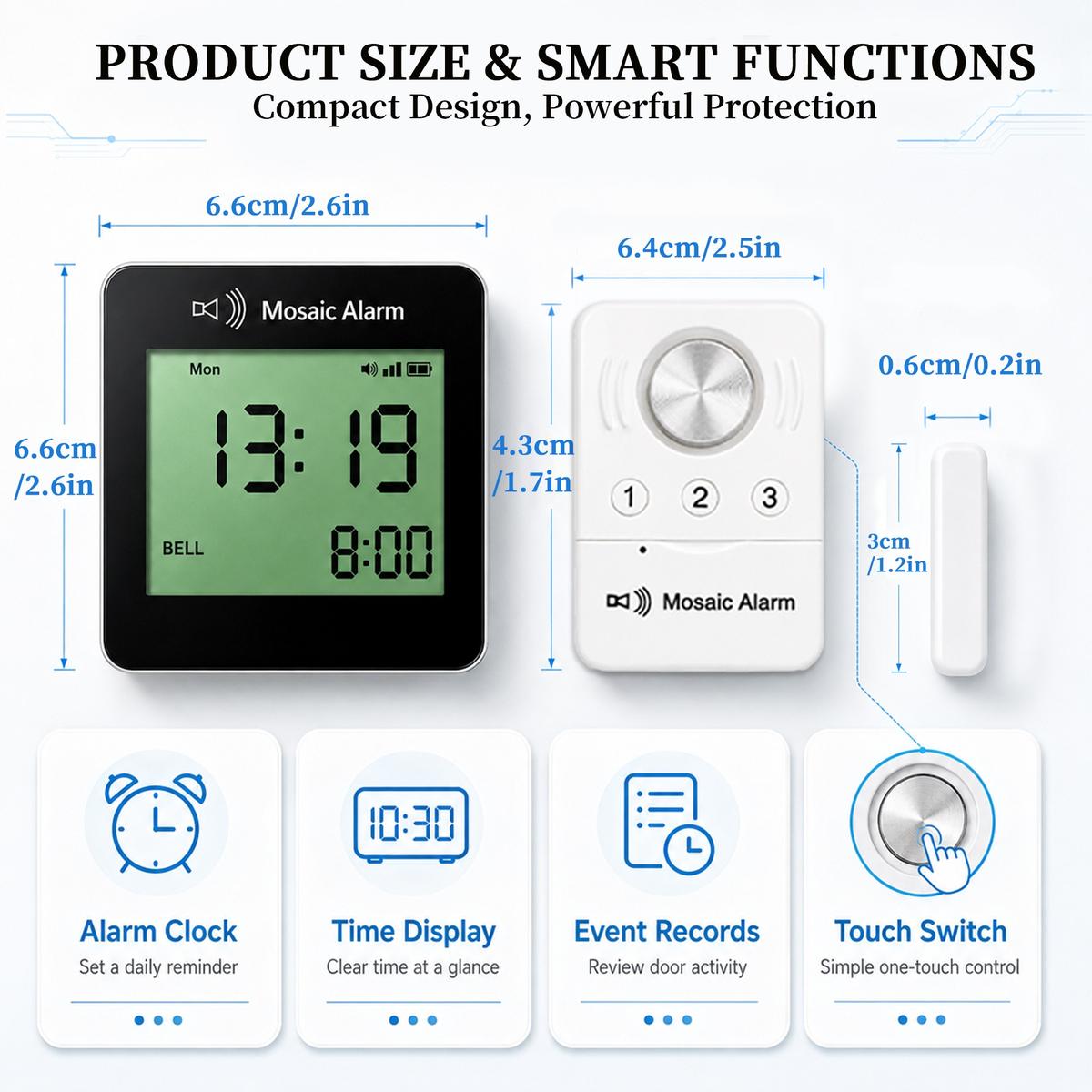 Wireless Door Alarm & Door Open Alert with LCD Clock Receiver, Chime & Door Sensors