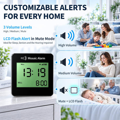 Wireless Door Alarm & Door Open Alert with LCD Clock Receiver, Chime & Door Sensors
