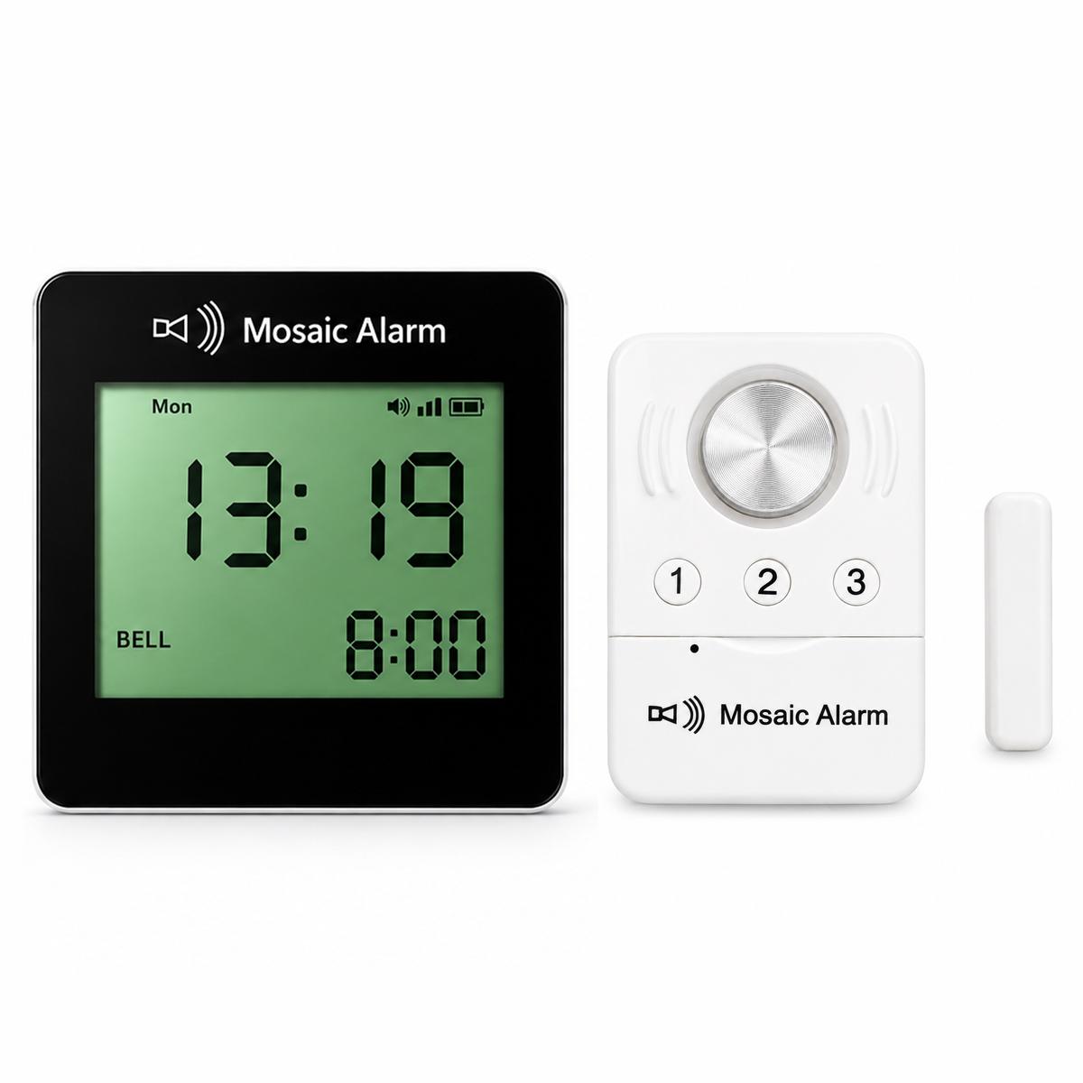 Wireless Door Alarm & Door Open Alert with LCD Clock Receiver, Chime & Door Sensors