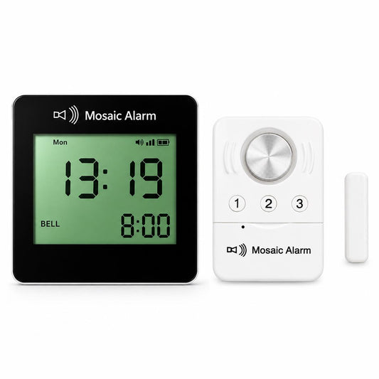 Wireless Door Alarm & Door Open Alert with LCD Clock Receiver, Chime & Door Sensors