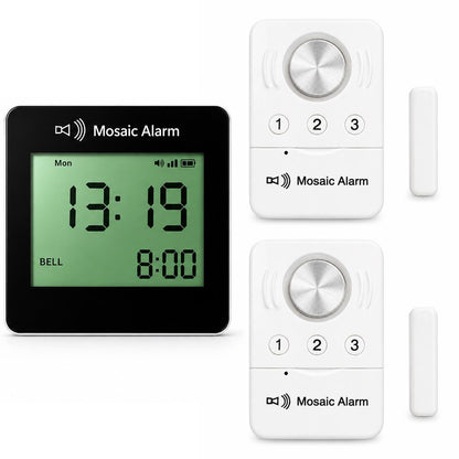 Wireless Door Alarm & Door Open Alert with LCD Clock Receiver, Chime & Door Sensors