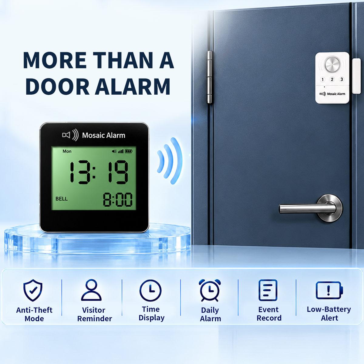 Wireless Door Alarm & Door Open Alert with LCD Clock Receiver, Chime & Door Sensors