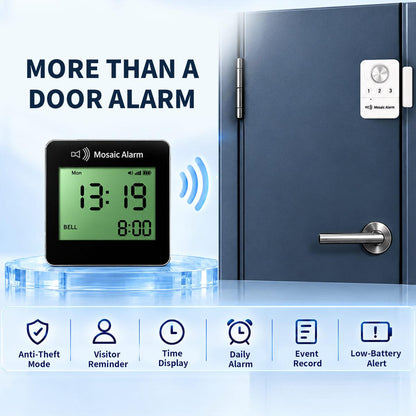 Wireless Door Alarm & Door Open Alert with LCD Clock Receiver, Chime & Door Sensors